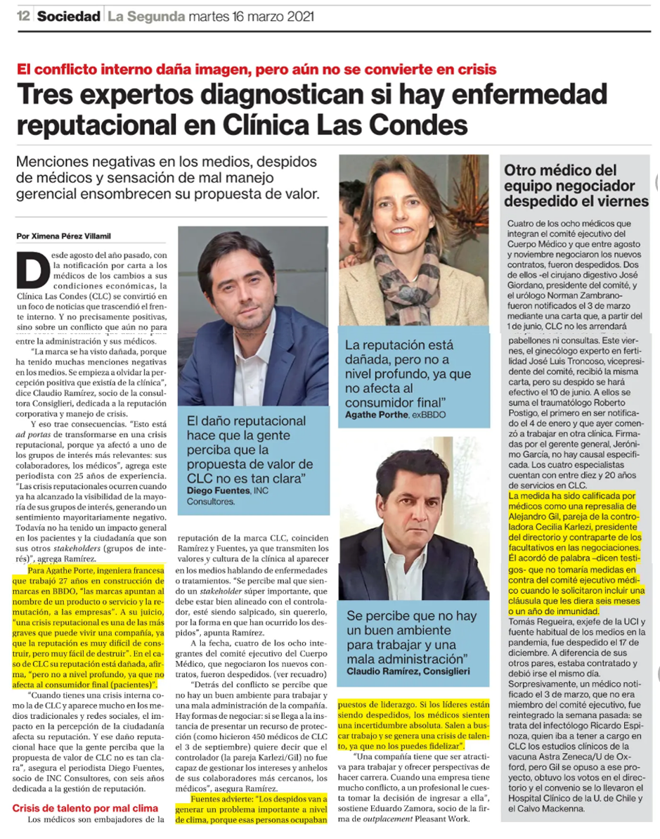 Entrevista sobre reputación CLC en La Segunda
