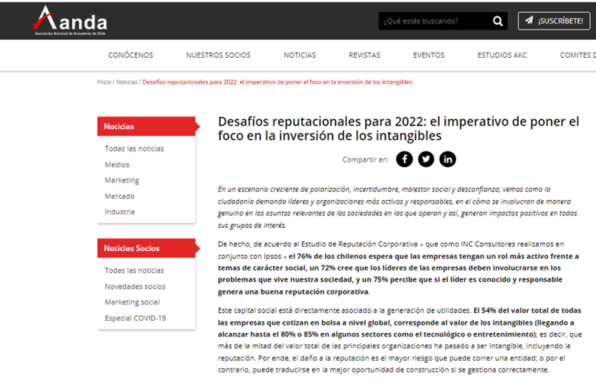 Desafíos reputacionales para 2022: el imperativo de poner el foco en la inversión de los intangibles