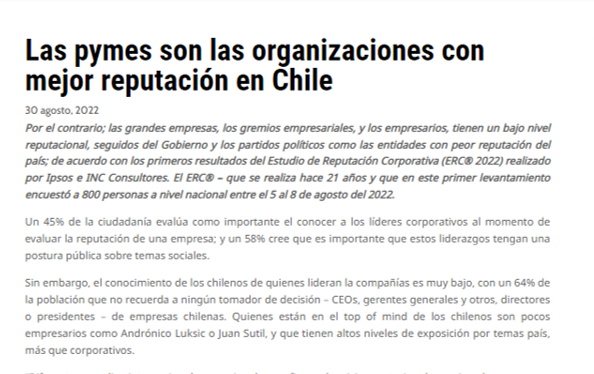 Las pymes son las organizaciones con mejor reputación en Chile